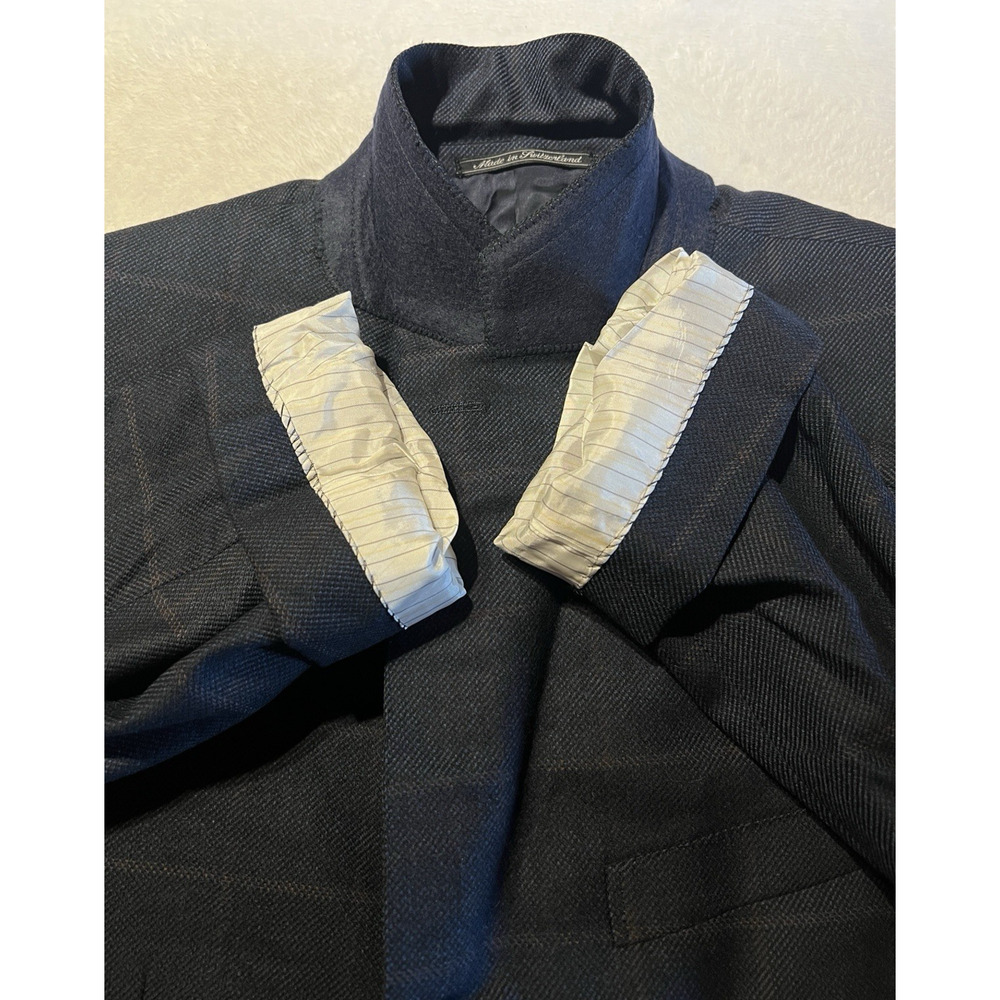 Zegna 15 Milmil 15 Sport Coat 44R Navy Blue Camel Plaid 3/2 Roll - Picture 12 of 16